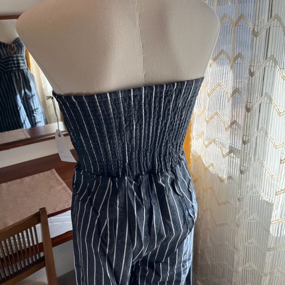 NWT Coco & Jasmine Strapless Denim Striped Jumpsuit Capris Size M - Picture 6 of 10